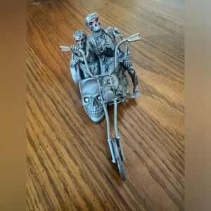 Vintage 1991 Partha Pewter Motorcycle with skeleton rider and passenger